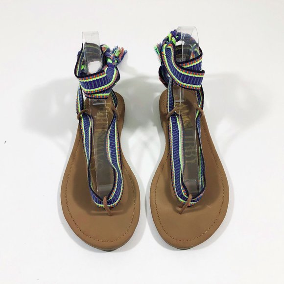 EUC  Braided Ribbon Ankle Tie Flat Thong Sandals - Picture 9 of 11